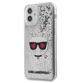 Karl Lagerfeld KLHCP12SLCGLSL iPhone 12 mini 5,4" hopea/silver kova suojakotelo Liquid Glitter Choupette