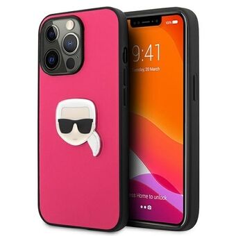 Karl Lagerfeld KLHCP13LPKMP iPhone 13 Pro / 13 6,1" vaaleanpunainen pinkki kovakuori nahka Ikonik Karlin pää metalli