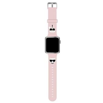 Karl Lagerfeld KLAWMSLCKP -ranneke Apple Watch 38/40/41mm, vaaleanpunainen/pinkki hihna, Silikoni, Karl & Choupette -päät.