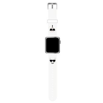 Karl Lagerfeld Pasek KLAWMSLCKW Apple Watch 38/40/41mm valkoinen silikonihihna Karl & Choupette Heads