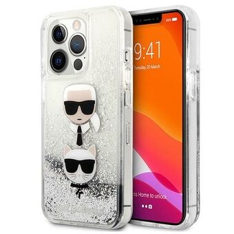 Karl Lagerfeld KLHCP13LKICGLS iPhone 13 Pro / 13 6,1" hopea/hopea kova kotelo Liquid Glitter Karl & Choupette Head