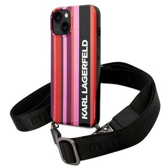 Karl Lagerfeld KLHCP14MSTSTP iPhone 14 Plus / 15 Plus 6,7" suojakotelo vaaleanpunainen/pinkki Väri Raidat Hihna