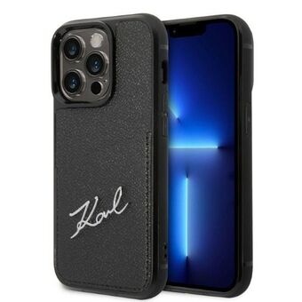 Karl Lagerfeld KLHCP14LCSSK iPhone 14 Pro 6,1" kova kotelo musta/black Signature Logo Korttipaikka