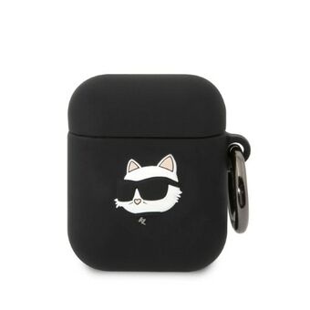 Karl Lagerfeld KLA2RUNCHK AirPods 1/2 -kotelo, musta siliconi, Choupette-pää, 3D