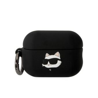 Karl Lagerfeld KLAP2RUNCHK AirPods Pro 2 (2022/2023) -kotelo, musta silikoni Choupette-pää 3D