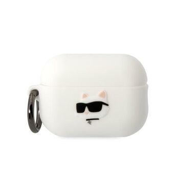 Karl Lagerfeld KLAP2RUNCHH AirPods Pro 2 (2022/2023) kansi, valkoista silikonia, Choupette Head 3D