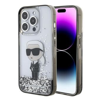 Karl Lagerfeld KLHCP15LLKKNSK iPhone 15 Pro 6.1" läpinäkyvä kova suojakuori, jossa nestemäistä kimalletta ja Ikonik-kuviointia.