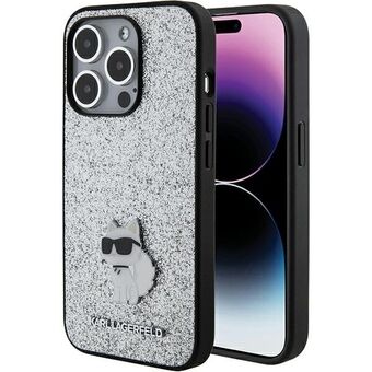 Karl Lagerfeld KLHCP15XGCNPSG iPhone 15 Pro Max 6.7" hopea/silver hardcase Kiinteä Glitter Choupette Logo Metal Pin