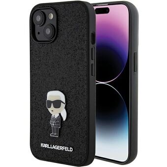 Karl Lagerfeld KLHCP15SGKNPSK iPhone 15 / 14 / 13 6.1" musta kiiltävä materiaalia oleva kovakuori, korjattu kimaltavalla Ikonik-logo metallilla.