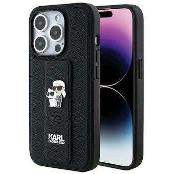 Karl Lagerfeld KLHCP14XGSAKCPK iPhone 14 Pro Max 6.7" musta kovakuori Gripstand Saffiano Karl&Choupette Pins