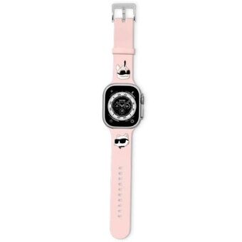 Karl Lagerfeld Pasek KLAWLSLKCNP Apple Watch 42/44/45/49mm pinkki/ vaaleanpunainen hihna 3D-kumia Karl & Choupette -päillä