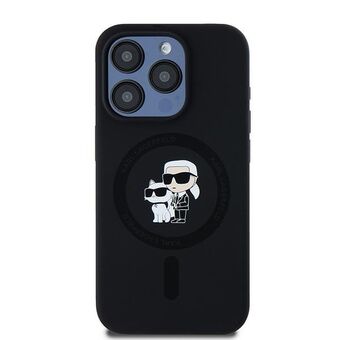 Karl Lagerfeld KLHMP13LSCMKCRHK iPhone 13 Pro / 13 6.1" musta kova suojakuori Silicone Karl & Choupette MagSafella