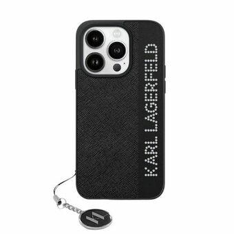 Karl Lagerfeld KLHCP15LPSAKDGCK iPhone 15 Pro 6.1" musta kova suojakuori Saffiano-rhinestones-koristeilla ja riippuksella.