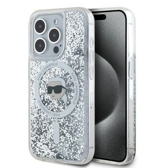 Karl Lagerfeld KLHMP15XLGKISGH iPhone 15 Pro Max 6,7 tuuman läpinäkyvä Liquid Glitter Karl -hardcase Magsafella varustettuna.