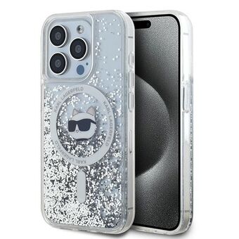 Karl Lagerfeld KLHMP13LLGCHSGH:iPhone 13 Pro / 13 6.1" kova suojakuori läpinäkyvä, nestemäisellä glitterillä ja Choupette Head Magsafe