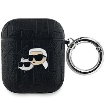 Karl Lagerfeld KLA2PGKCPK AirPods 1/2 suojakotelo, musta Monogram Karl & Choupette -painatuksella