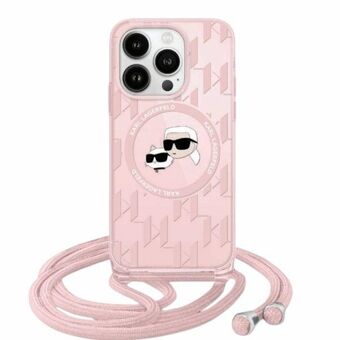 Karl Lagerfeld KLHMP15LHCKCKLCP iPhone 15 Pro 6.1" vaaleanpunainen hardcase IML Crossbody Monogram Karl & Choupette Head MagSafe