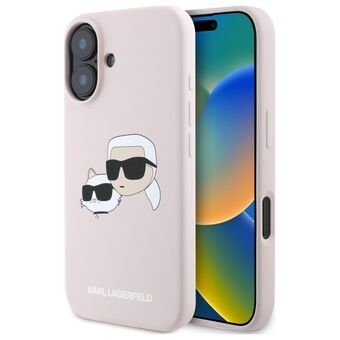 Karl Lagerfeld KLHMP16SSKCHPPLP iPhone 16 6.1" vaaleanpunainen/pinkki kovakotelo Silikoni Kaksoispäitä Print MagSafe