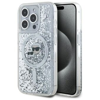 Karl Lagerfeld KLHMP15LLGKCSGH iPhone 15 Pro 6.1" kovakotelo läpinäkyvä Liquid Glitter Karl&Choupette Head Magsafe