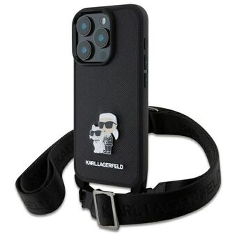 Karl Lagerfeld KLHCP16LSAKCPBK iPhone 16 Pro 6,3" musta/black kovakotelo Saffiano Karl&Choupette Metal Pin CBDY Strap