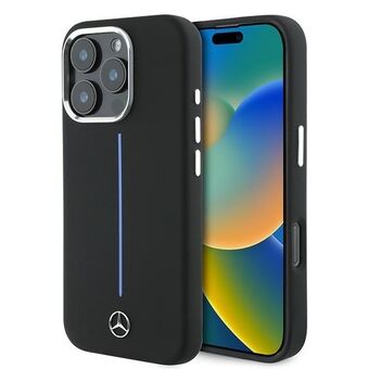 Mercedes MEHMP16X23SUMBK iPhone 16 Pro Max 6.9" musta/black kova suojus Silikonia Sininen Raita MagSafe