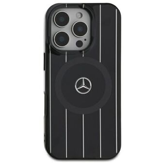 Mercedes MEHMP16S23HRSK iPhone 16 6.1"    musta/black kovakotelo MB Double Layer Crossed Lines MagSafe