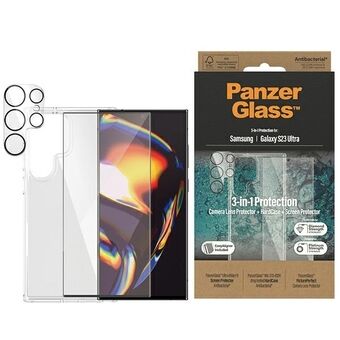 PanzerGlass-paketti 3in1, jossa mukana Sam S23 Ultra S918 -laukku, näytönsuoja ja kameran linssi 0435 + 7317.