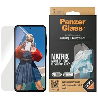 PanzerGlass Matrix Ultra-Wide Fit -näytönsuoja Sam A35 5G A356 -laitteelle, mallinumero 7361, jossa on helppo asentaja.