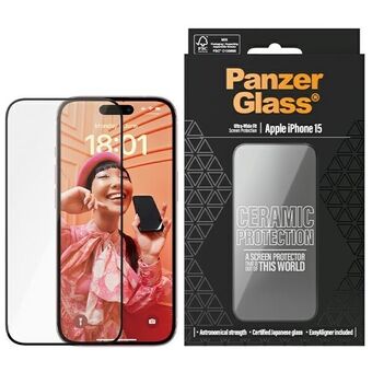 PanzerGlass Ceramic Protection iPhone 15 6.1":n ultra-widel-fit näytönsuoja, mukana helppo asennussovituslaite 2837