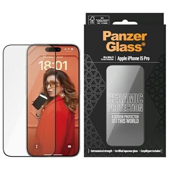 PanzerGlass Ceramic Protection iPhone 15 Pro 6.1" -laitteen laajalti sopiva näytönsuoja, mukana helppo asettaja. 2838