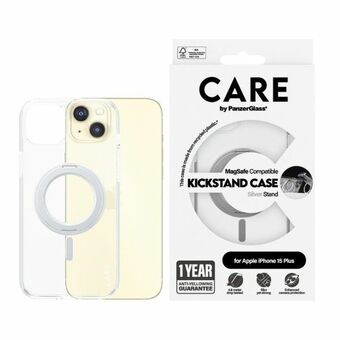 CARE by PanzerGlass Kickstand -kuori iPhone 15 Pro Max 6,7" MagSafe hopea/silver 1415