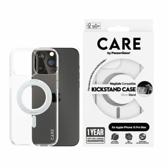 Here\'s the translated text in Finnish:

CARE by PanzerGlass Kickstand-kotelo iPhone 15 Plus 6,7" MagSafe hopea/silver 1416