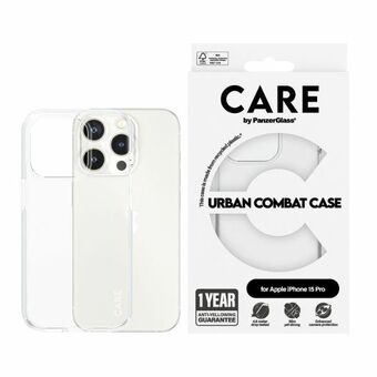 Sure, here is the translation:

"CARE by PanzerGlass Urban Combat Kotelo iPhone 15 Pro 6,1" läpinäkyvä/transparent 1422"