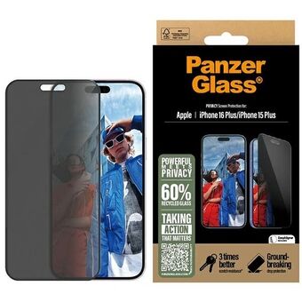 PanzerGlass Privacy Näytönsuoja iPhone 16 Plus / 15 Plus 6.7" Ultra-Wide Fit P2863