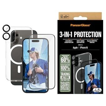 PanzerGlass Bundle 3in1 iPhone 16 6.1" D3O Hardcase + Näytönsuoja UWF + Objektiivisuoja B1291+2861+1283