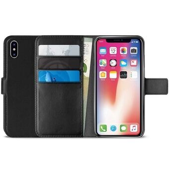 Puro Booklet Wallet iPhone Xr, musta, taskulla ja telineellä, IPCX61BOOKC4BLK