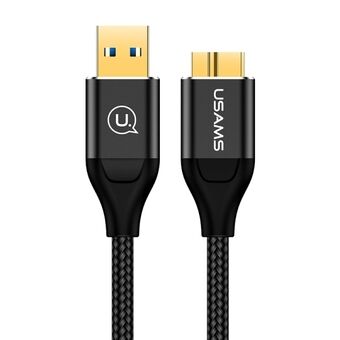 USAMS punottu kaapeli U19 USB 3.0 micro USB B ulkoiselle kiintolevylle 2m musta SJ273USB01 (US-SJ273)