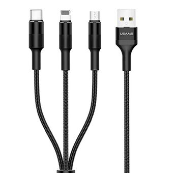 USAMS-Kaapeli punottu U5 3-in-1 1,5m 2A musta (lightning/microUSB/USB-C) SJ2193IN101 (US-SJ219)