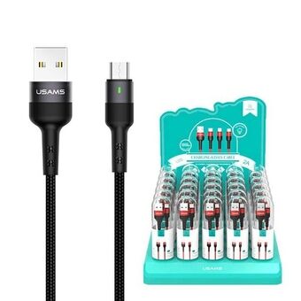 USAMS U26 microUSB kaapeli punottu 1m 1 kpl. sarjalle 2A Pikalataus musta / musta SJ312MC01 (US-SJ312) SJ312USB01