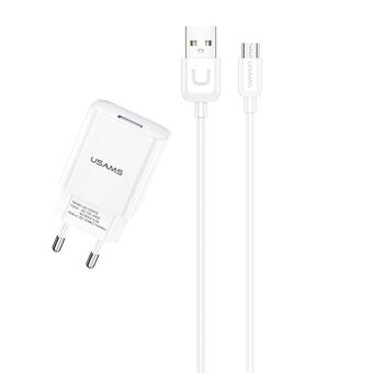 USAMS verkko laturi 1xUSB T21 micro USB valkoinen/white 2,1A pikalataus T21OCMC01