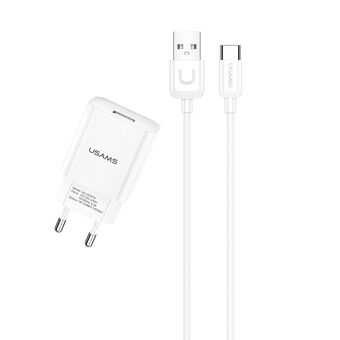 USAMS verkkolaturi 1xUSB T21 USB-C valkoinen 2,1A Pikalataus T21OCTC01