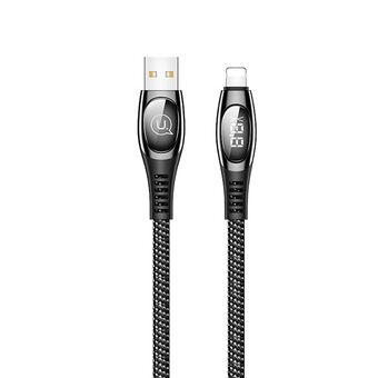 USAMS punottu kaapeli U36 lightning 1,2m 2A pikalataus LED musta/black SJ368USB01 (US-SJ368)