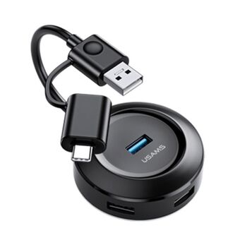 Sure, here\'s the Finnish translation:

USAMS Sovitin HUB 4xUSB z USB 3.0 + USB-C 3.0 kannettava tabletti/tietokone musta SJ416HUB01 (US-SJ416)