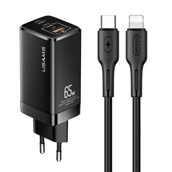 USAMS:n hallinto. verkkoon. MT 2xUSB-C + USB GaN 65W T33 PD + USB-C-Lightning 30W pikalatauskaapeli musta / musta MTXLOGTL01