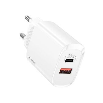 USAMS:n hallinto. verkkoon. 1xUSB-C + 1xUSB T35 20W (vain pää) PD3.0 + QC3.0 Pikalataus valkoinen / valkoinen CC121TC01 (US-CC121)