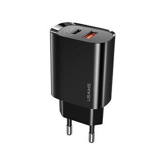 USAMS:n hallinto. verkkoon. 1xUSB-C + 1xUSB T35 20W (vain pääliitäntä) PD3.0 + QC3.0 Pikalataus musta / musta CC121TC02 (US-CC121)