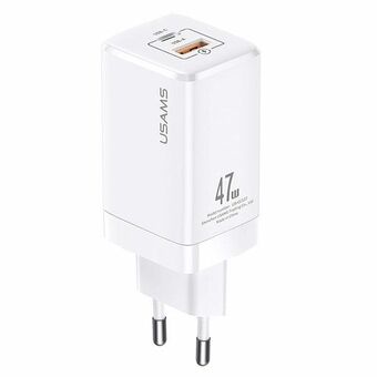 USAMS:n hallinto. verkkoon. T41 USB-C + USB GaN 47W PD + QC (vain pää) Pikalataus valkoinen / valkoinen CC137TC02 (US-CC137)