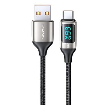 USAMS-punottu U78 USB-C-kaapeli, 1,2 metriä, LED, 6A nopea lataus, valkoinen SJ544USB02 (US-SJ544)