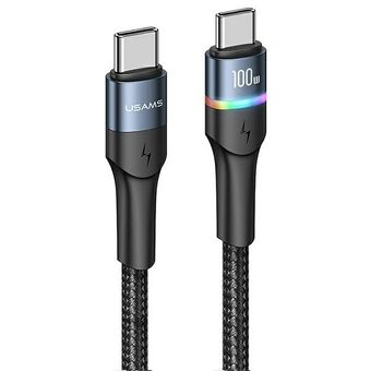 USAMS-kudospleksinen U76 USB-C-USB-C 100W PD nopea latauskaapeli 1,2m musta SJ537USB01 (US-SJ537)