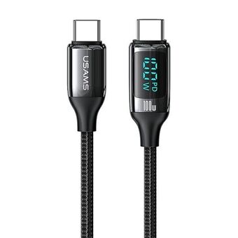 USAMS punottu kaapeli U78 USB-C - USB-C LED 3m 100W pikalataus musta SJ559USB01 (US-SJ559)